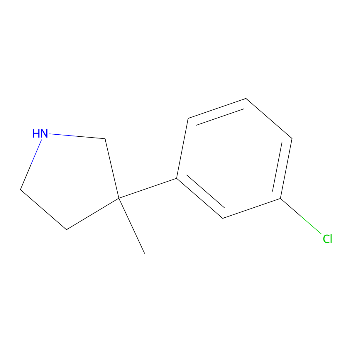 3-(3-Chlorophenyl)-3-methylpyrrolidine molecular structure, CAS 1248433-68-2