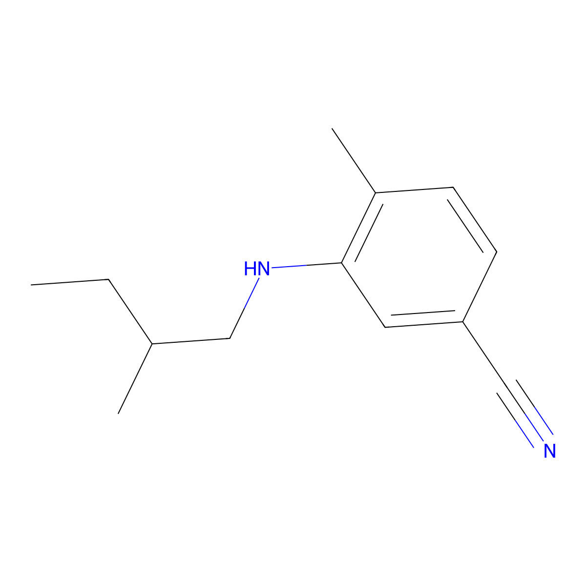 4-Methyl-3-[(2-methylbutyl)amino]benzonitrile molecular structure, CAS 1248434-29-8