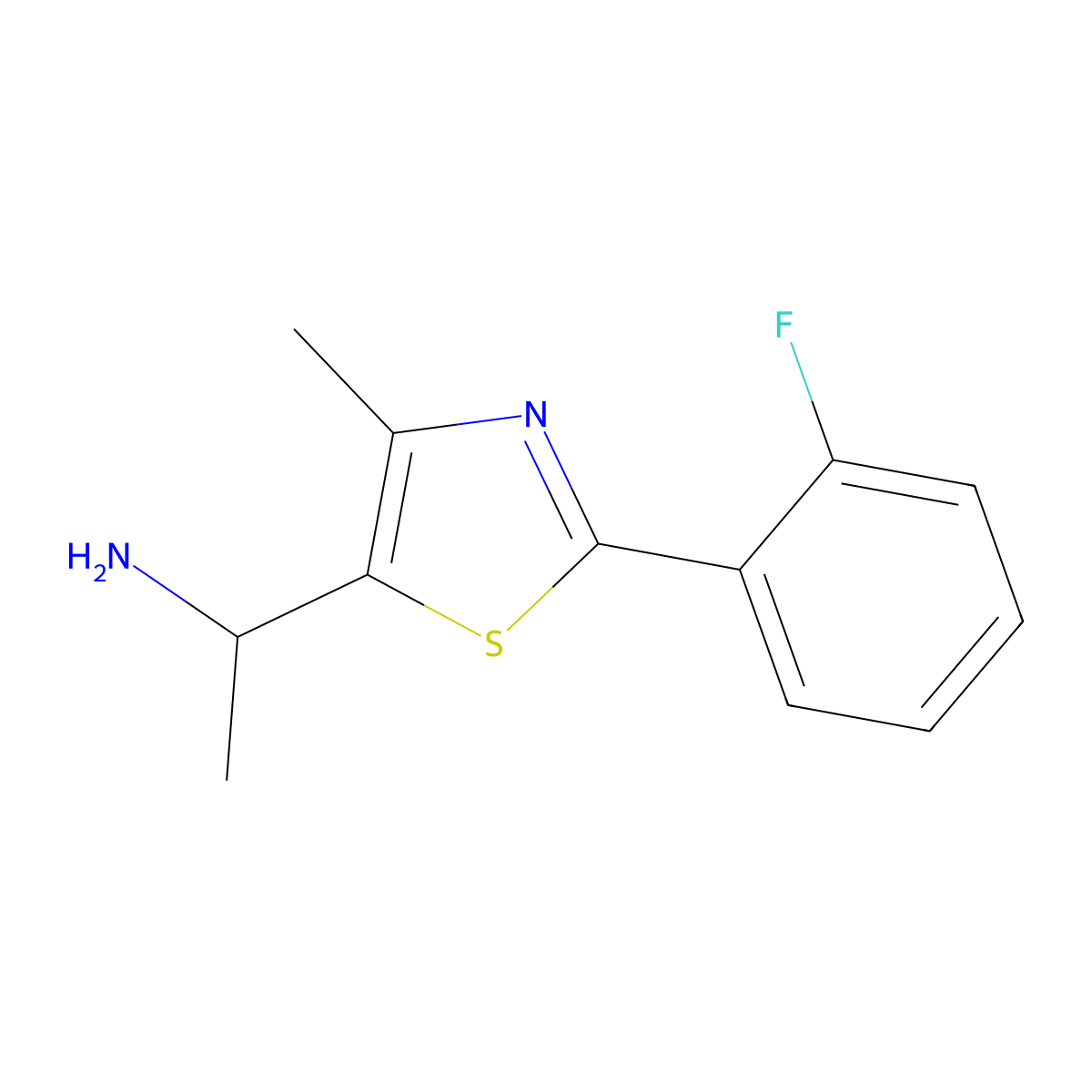 1-[2-(2-Fluorophenyl)-4-methyl-1,3-thiazol-5-yl]ethan-1-amine molecular structure, CAS 1248442-44-5