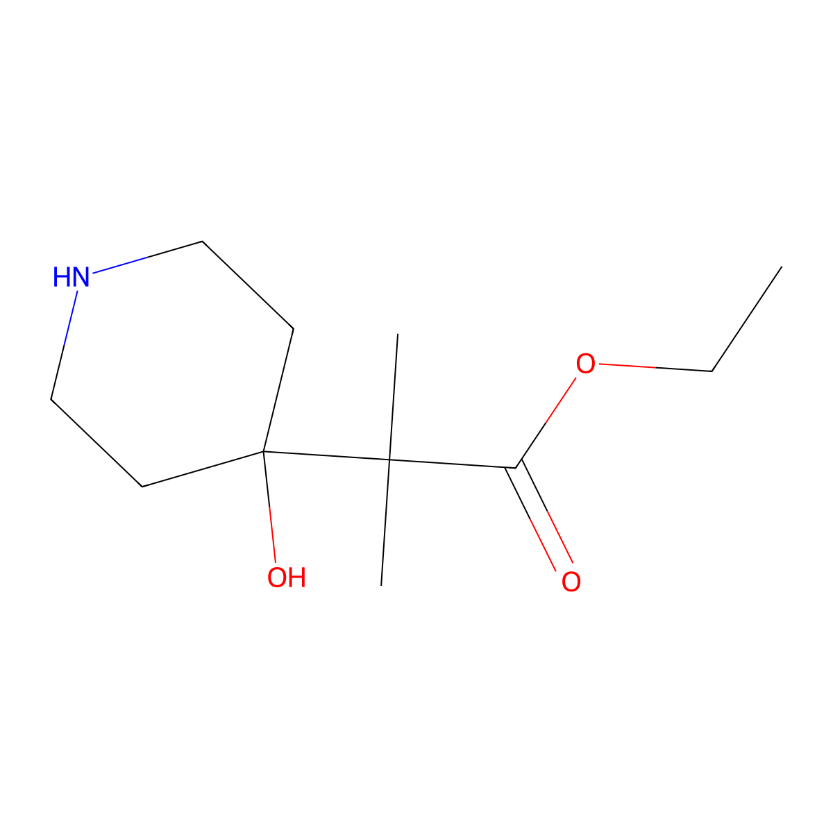 Ethyl 2-(4-hydroxypiperidin-4-yl)-2-methylpropanoate molecular structure, CAS 1248465-22-6