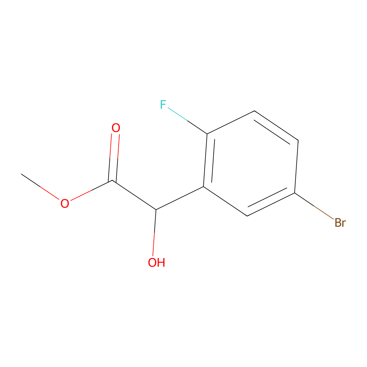 Methyl 2-(5-bromo-2-fluorophenyl)-2-hydroxyacetate molecular structure, CAS 1248497-66-6