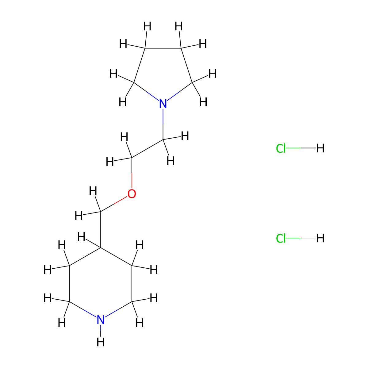 4-((2-(Pyrrolidin-1-yl)ethoxy)methyl)piperidine dihydrochloride molecular structure, CAS 1248509-76-3