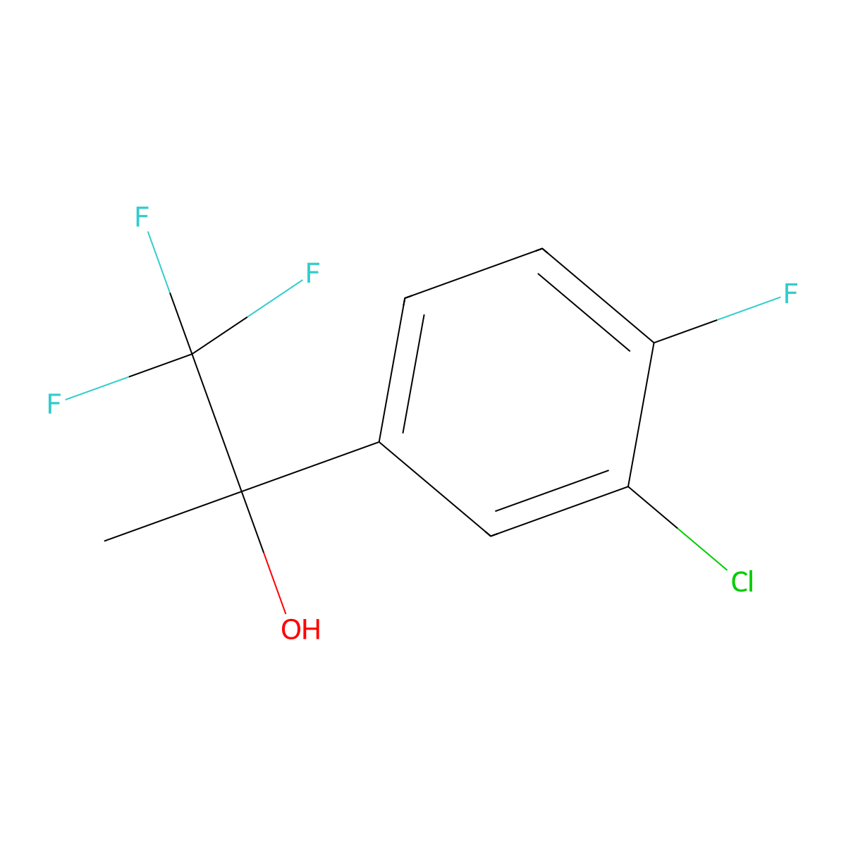 2-(3-Chloro-4-fluorophenyl)-1,1,1-trifluoropropan-2-ol molecular structure, CAS 1248514-58-0