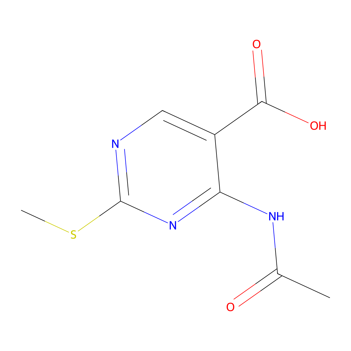 4-Acetamido-2-(methylsulfanyl)pyrimidine-5-carboxylic acid molecular structure, CAS 1248549-94-1