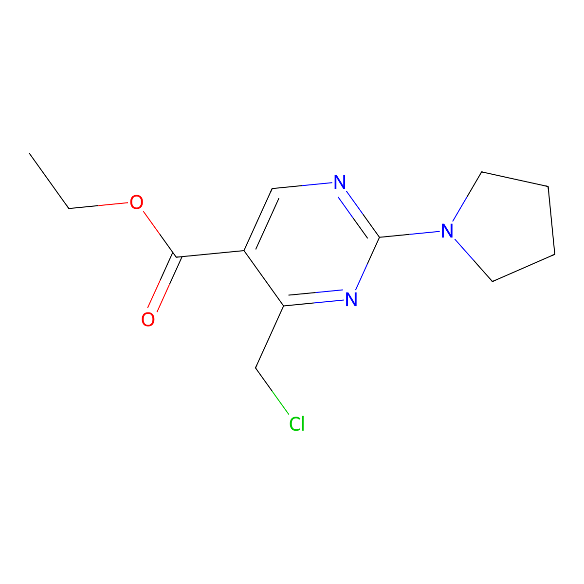 Ethyl 4-(chloromethyl)-2-pyrrolidin-1-yl-pyrimidine-5-carboxylate molecular structure, CAS 1248550-22-2