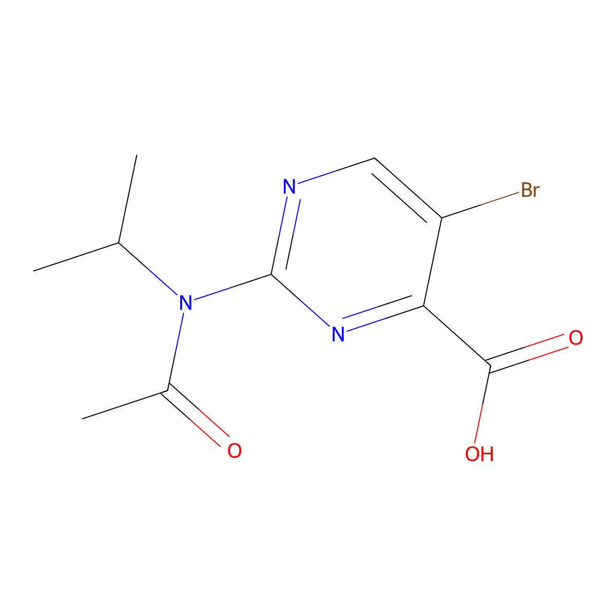 5-bromo-2-[N-(propan-2-yl)acetamido]pyrimidine-4-carboxylic acid molecular structure, CAS 1248550-89-1