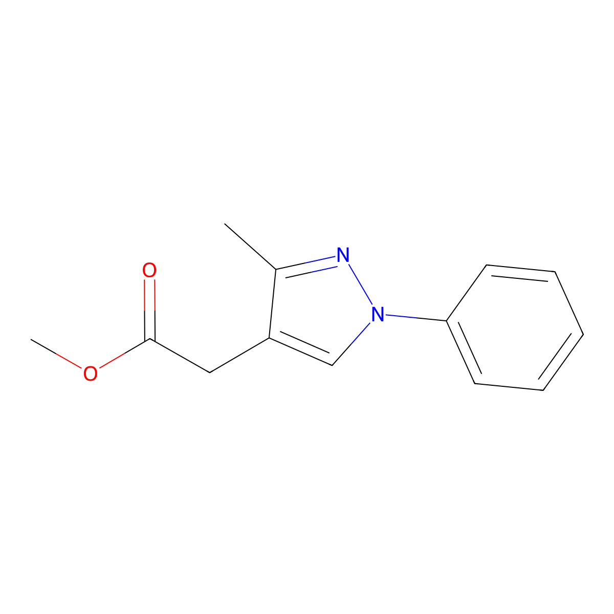 Methyl 2-(3-methyl-1-phenyl-1H-pyrazol-4-yl)acetate molecular structure, CAS 1248551-08-7