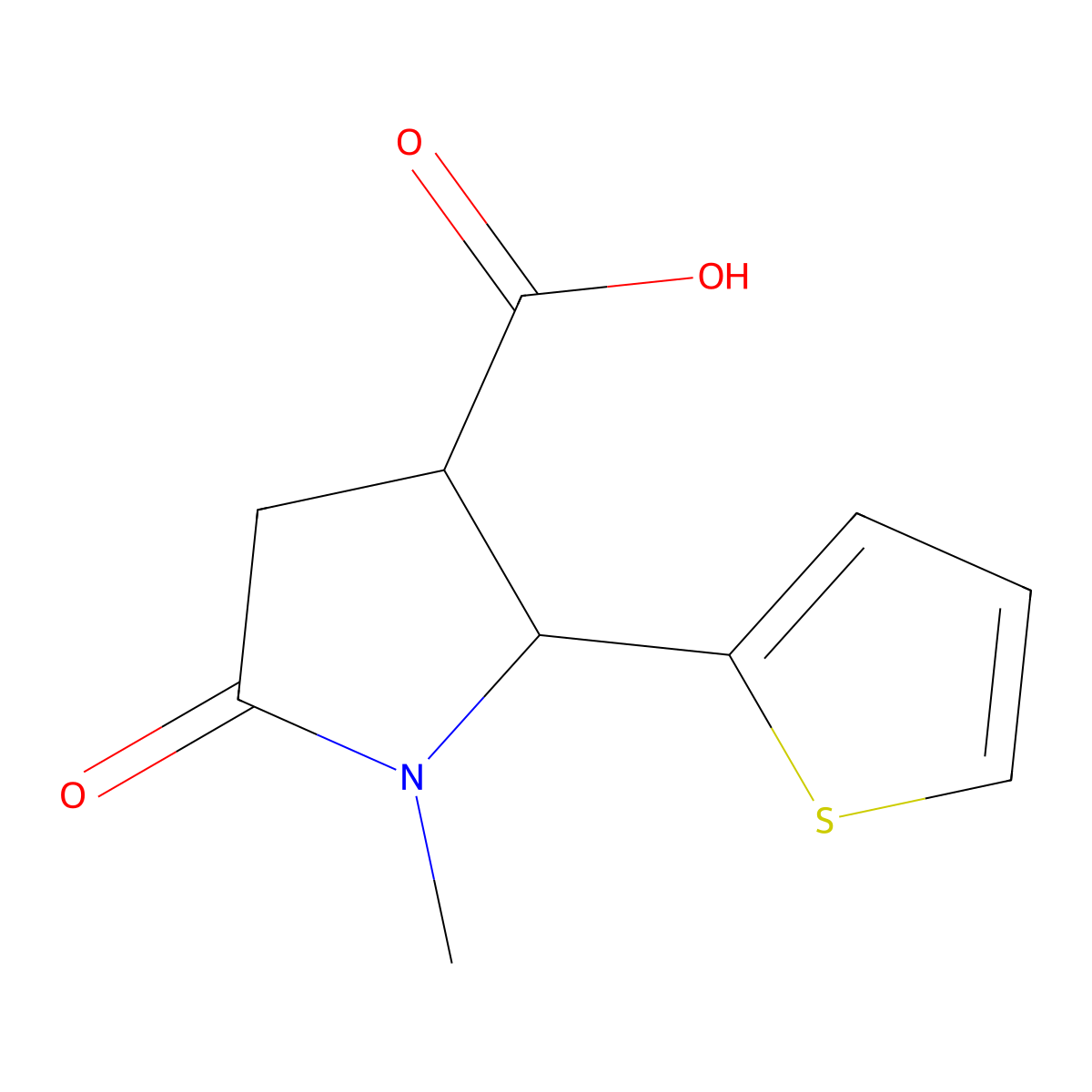 1-Methyl-5-oxo-2-(thiophen-2-yl)pyrrolidine-3-carboxylic acid molecular structure, CAS 1248551-85-0