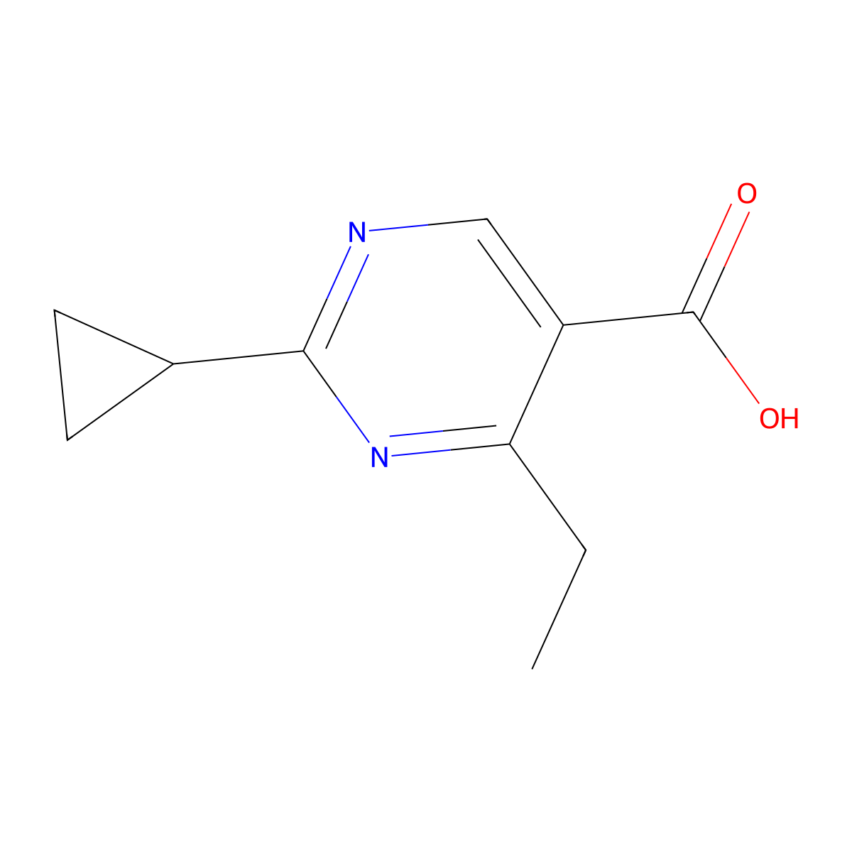 2-Cyclopropyl-4-ethylpyrimidine-5-carboxylic acid molecular structure, CAS 1248607-57-9
