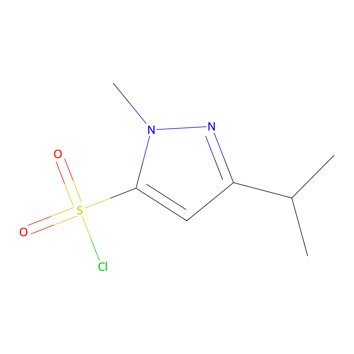 1-methyl-3-(propan-2-yl)-1H-pyrazole-5-sulfonylchloride molecular structure, CAS 1248623-50-8