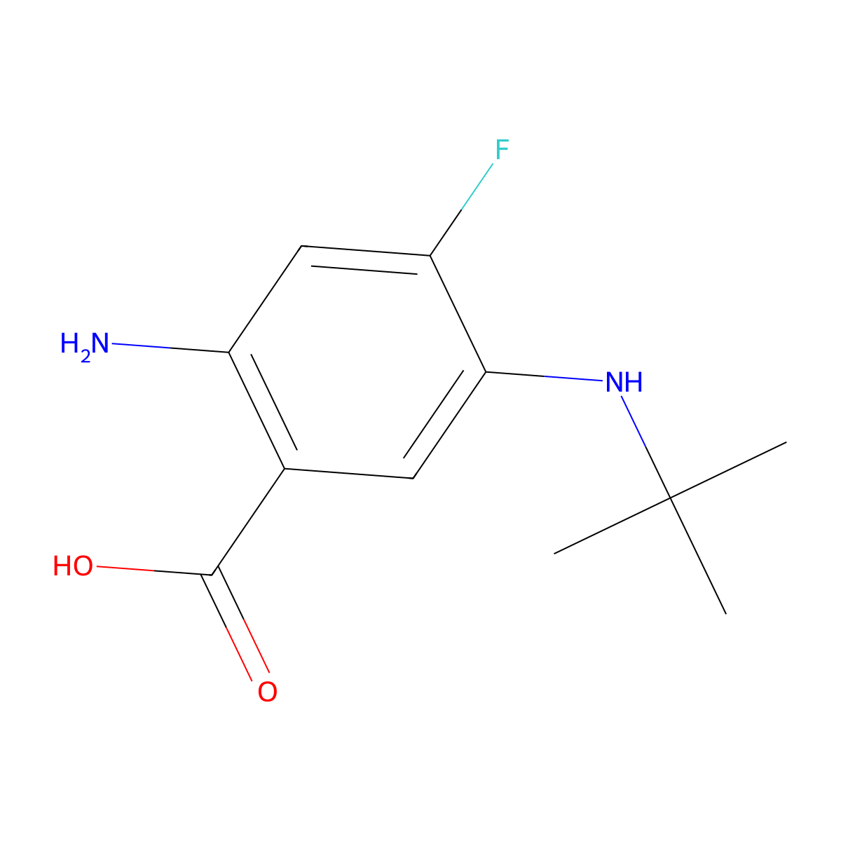 2-Amino-5-(tert-butylamino)-4-fluorobenzoic acid molecular structure, CAS 1248655-94-8