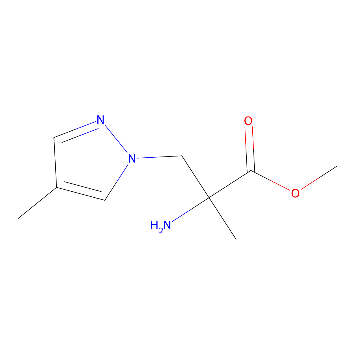 Methyl 2-amino-2-methyl-3-(4-methyl-1h-pyrazol-1-yl)propanoate molecular structure, CAS 1248659-09-7