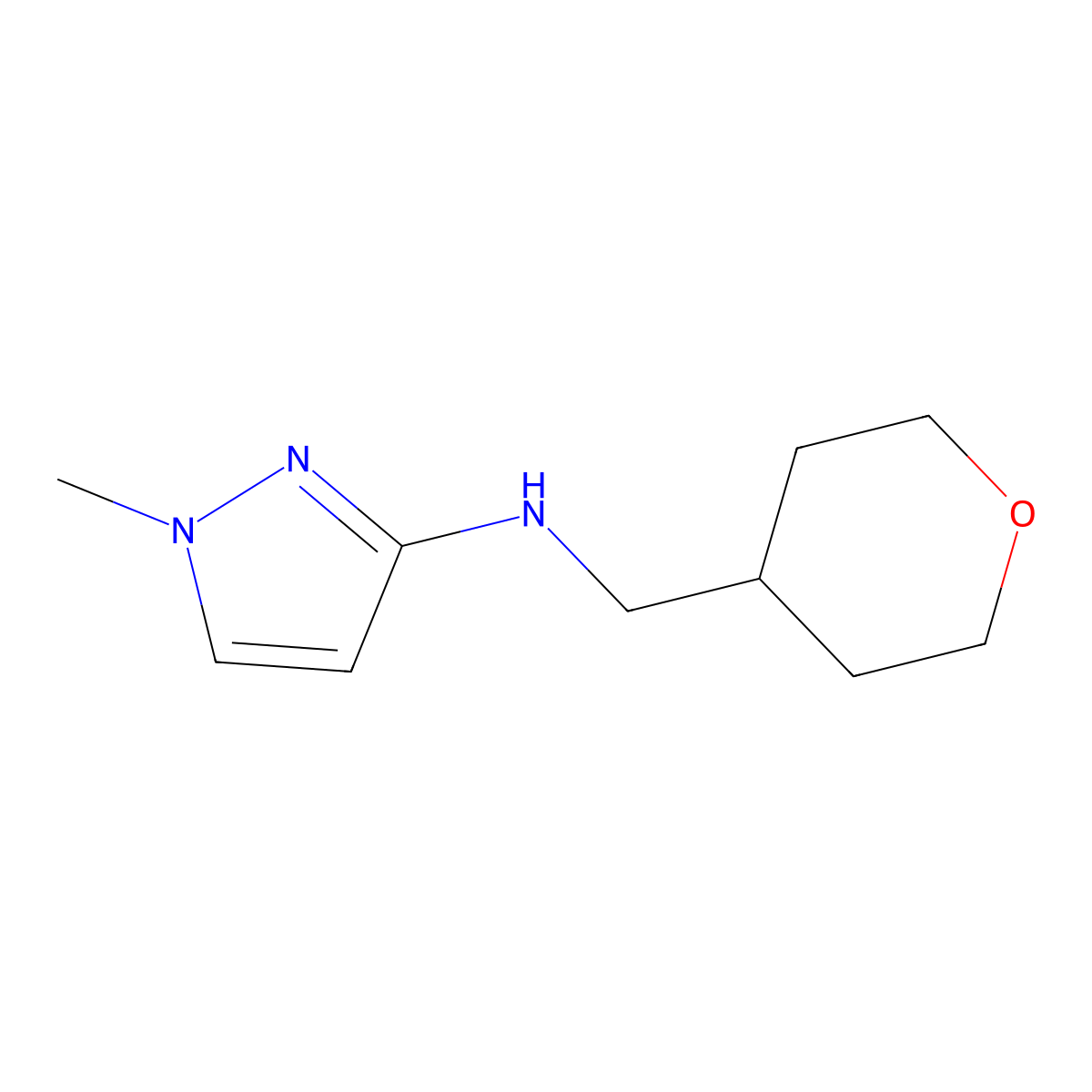 1-methyl-N-[(oxan-4-yl)methyl]-1H-pyrazol-3-amine molecular structure, CAS 1248687-03-7