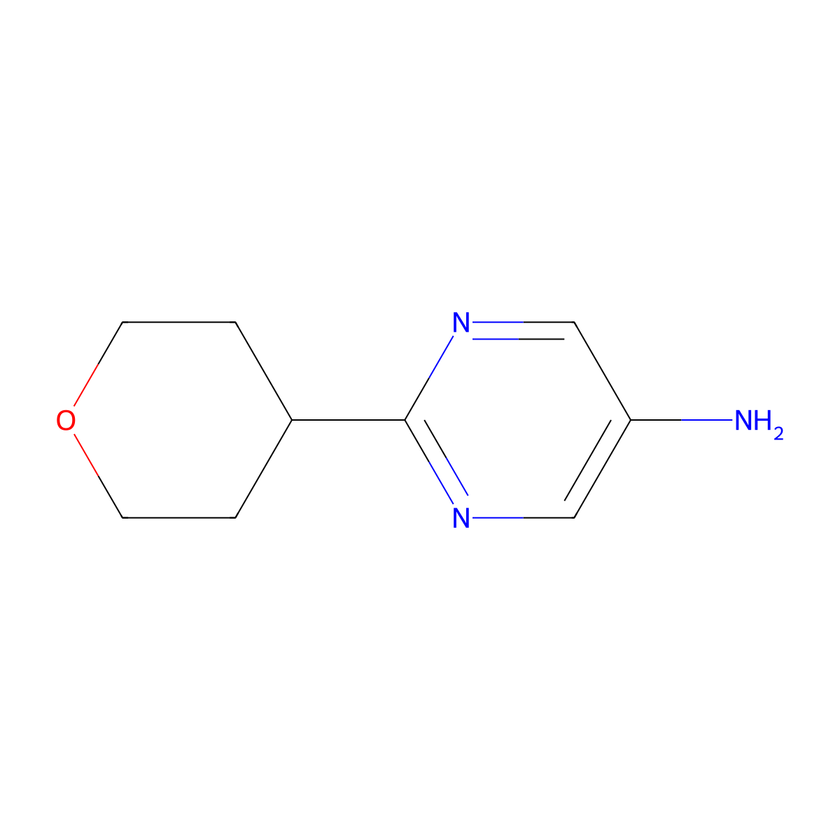 2-(tetrahydro-2H-pyran-4-yl)pyrimidin-5-amine molecular structure, CAS 1248691-42-0