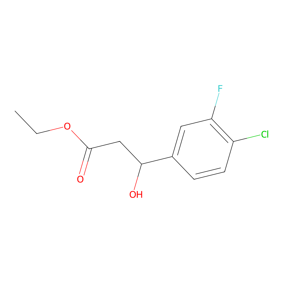 Ethyl 3-(4-chloro-3-fluorophenyl)-3-hydroxypropanoate molecular structure, CAS 1248697-79-1