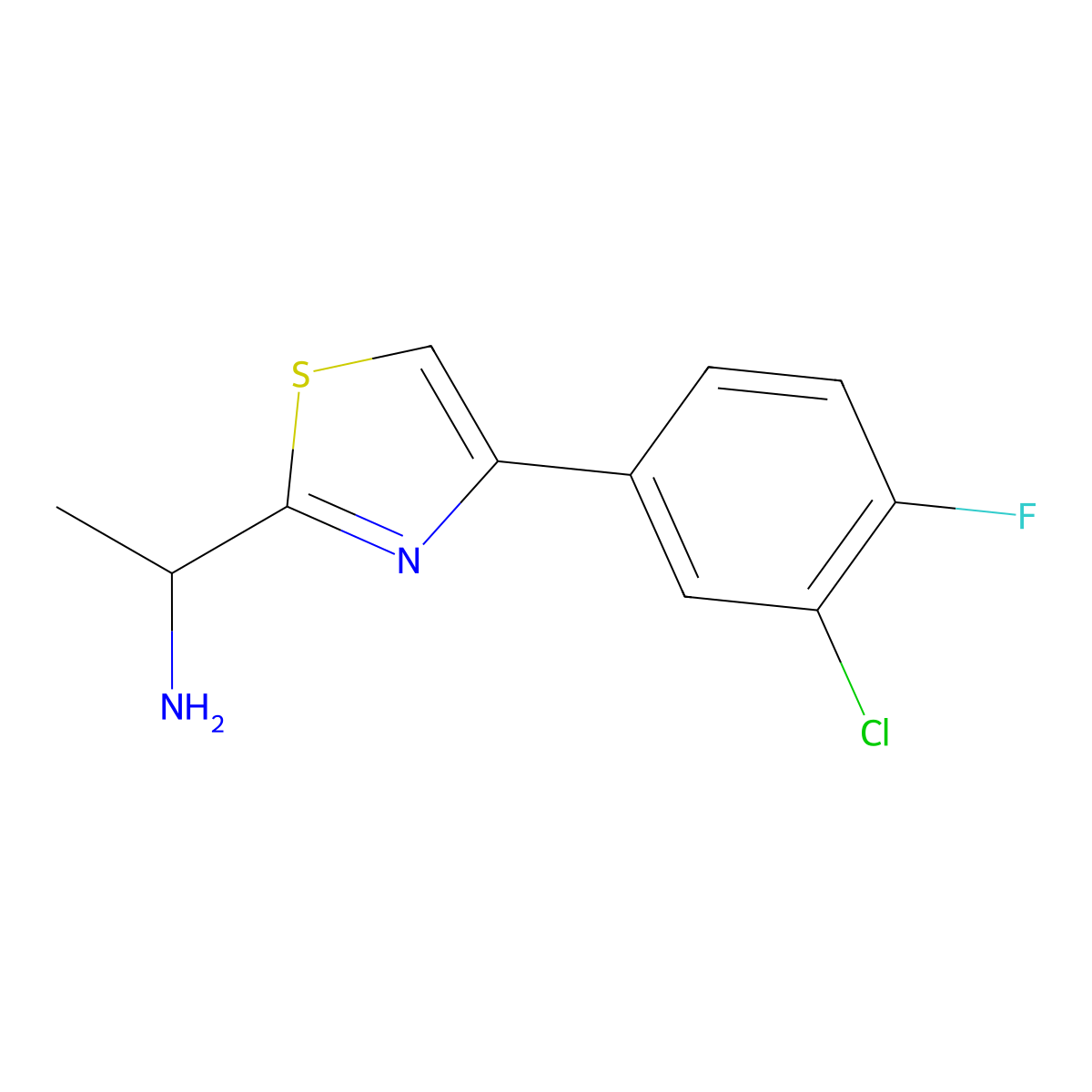 1-[4-(3-Chloro-4-fluorophenyl)-1,3-thiazol-2-yl]ethan-1-amine molecular structure, CAS 1248704-84-8