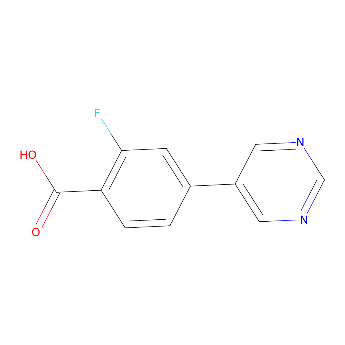 2-Fluoro-4-(pyrimidin-5-yl)benzoic acid molecular structure, CAS 1248734-00-0