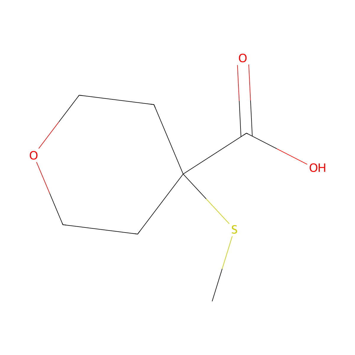 Tetrahydro-4-(methylthio)-2H-pyran-4-carboxylic acid molecular structure, CAS 1248738-16-0