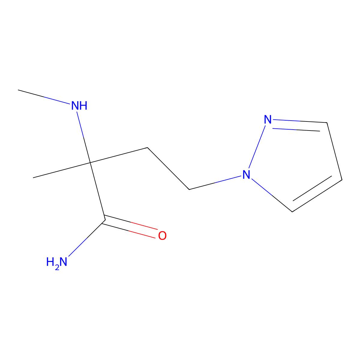 2-Methyl-2-(methylamino)-4-(1h-pyrazol-1-yl)butanamide molecular structure, CAS 1248761-86-5
