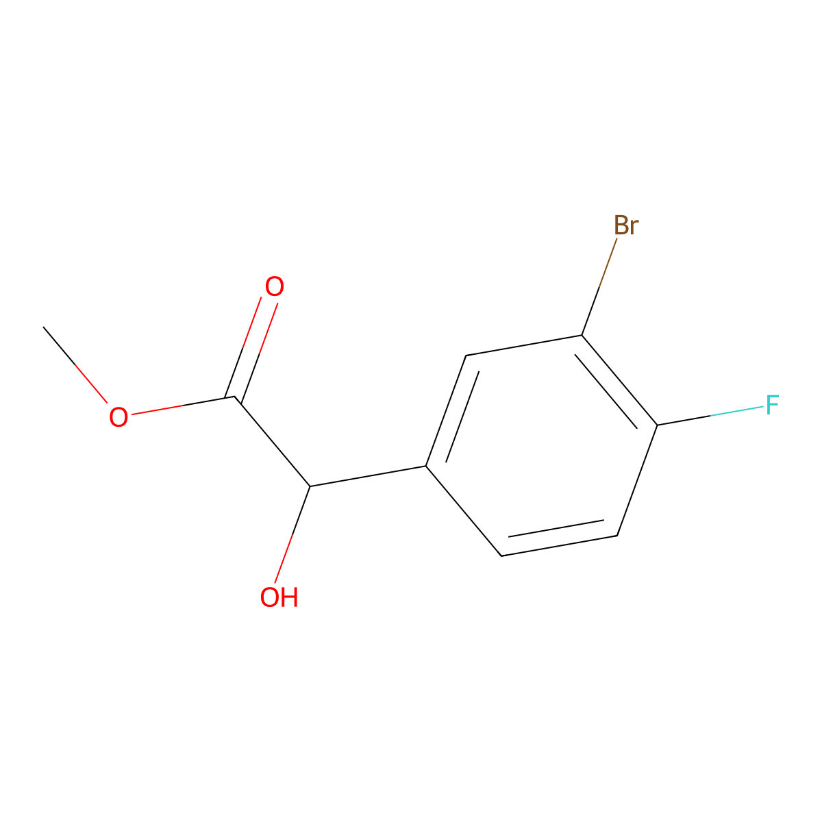 Methyl 2-(3-bromo-4-fluorophenyl)-2-hydroxyacetate molecular structure, CAS 1248789-99-2
