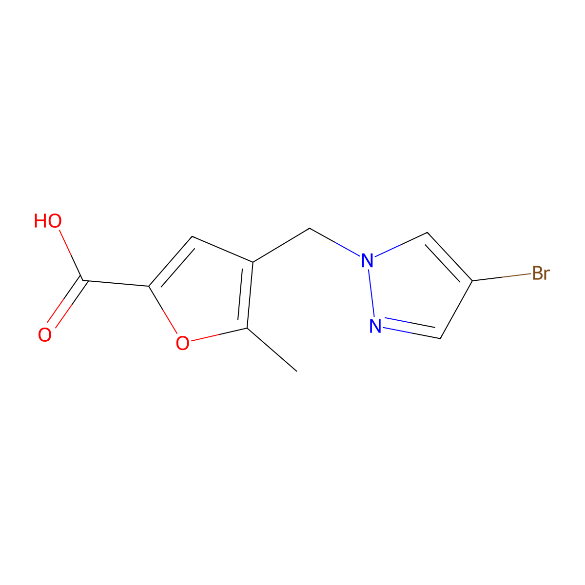 4-[(4-bromo-1H-pyrazol-1-yl)methyl]-5-methylfuran-2-carboxylic acid molecular structure, CAS 1248793-48-7