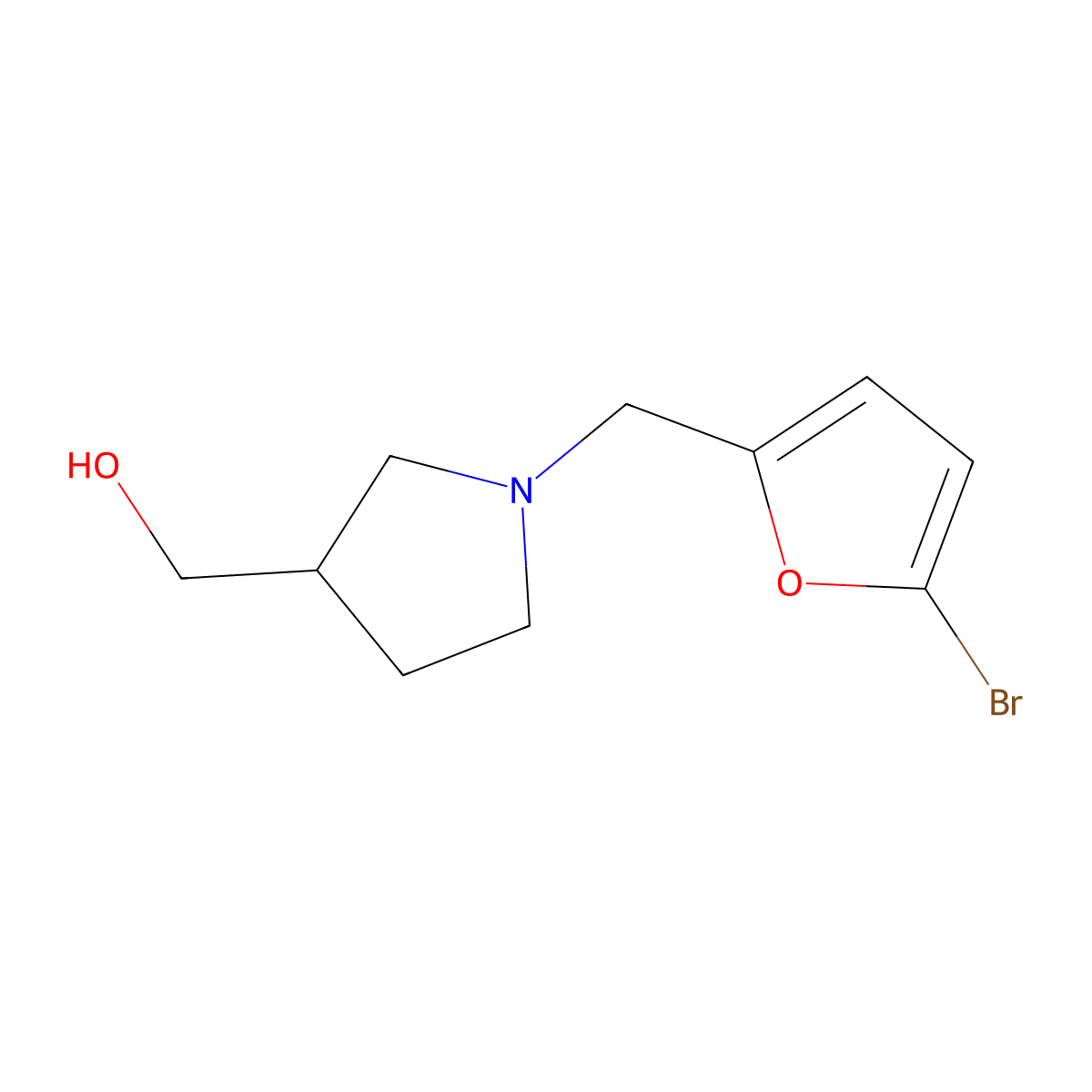 {1-[(5-Bromofuran-2-yl)methyl]pyrrolidin-3-yl}methanol molecular structure, CAS 1248795-68-7