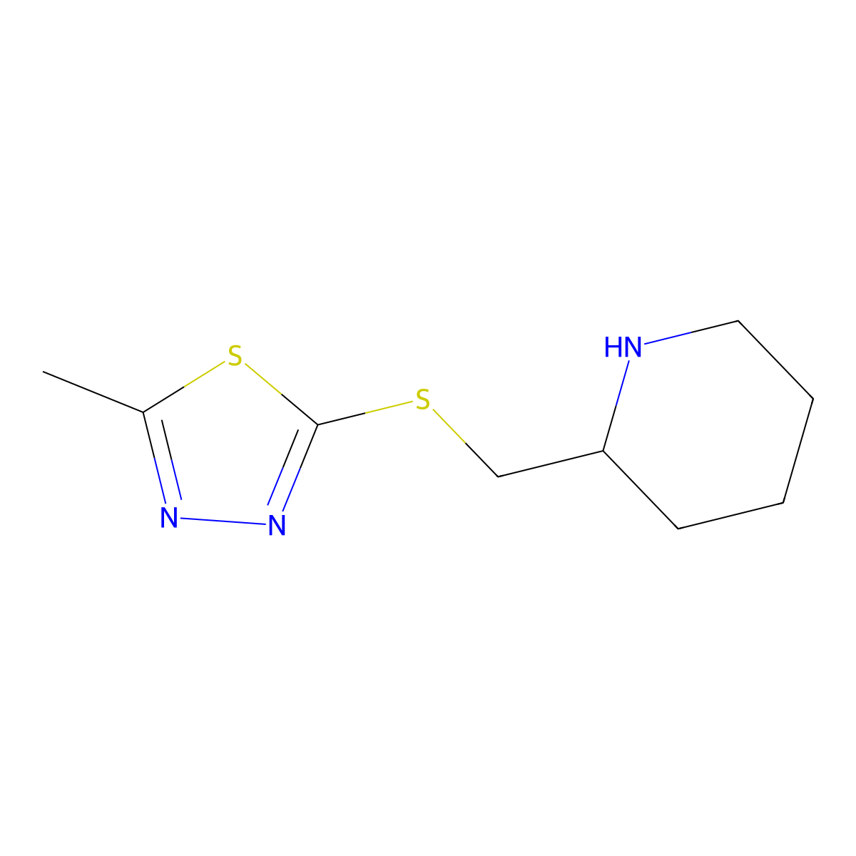 2-Methyl-5-((piperidin-2-ylmethyl)thio)-1,3,4-thiadiazole molecular structure, CAS 1248812-69-2