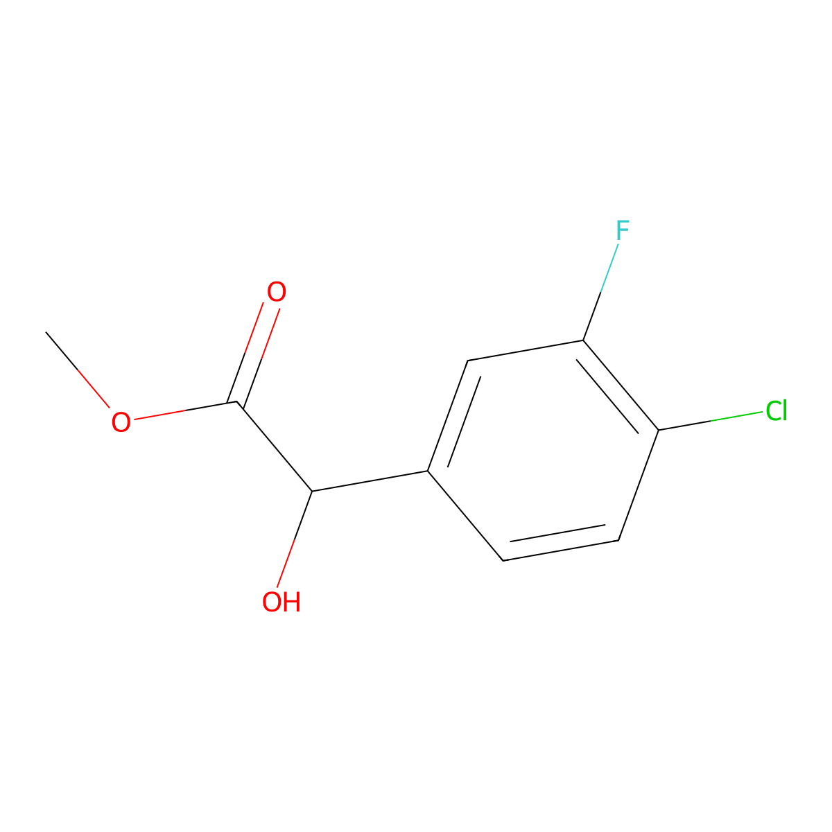 Methyl 2-(4-chloro-3-fluorophenyl)-2-hydroxyacetate molecular structure, CAS 1248821-36-4
