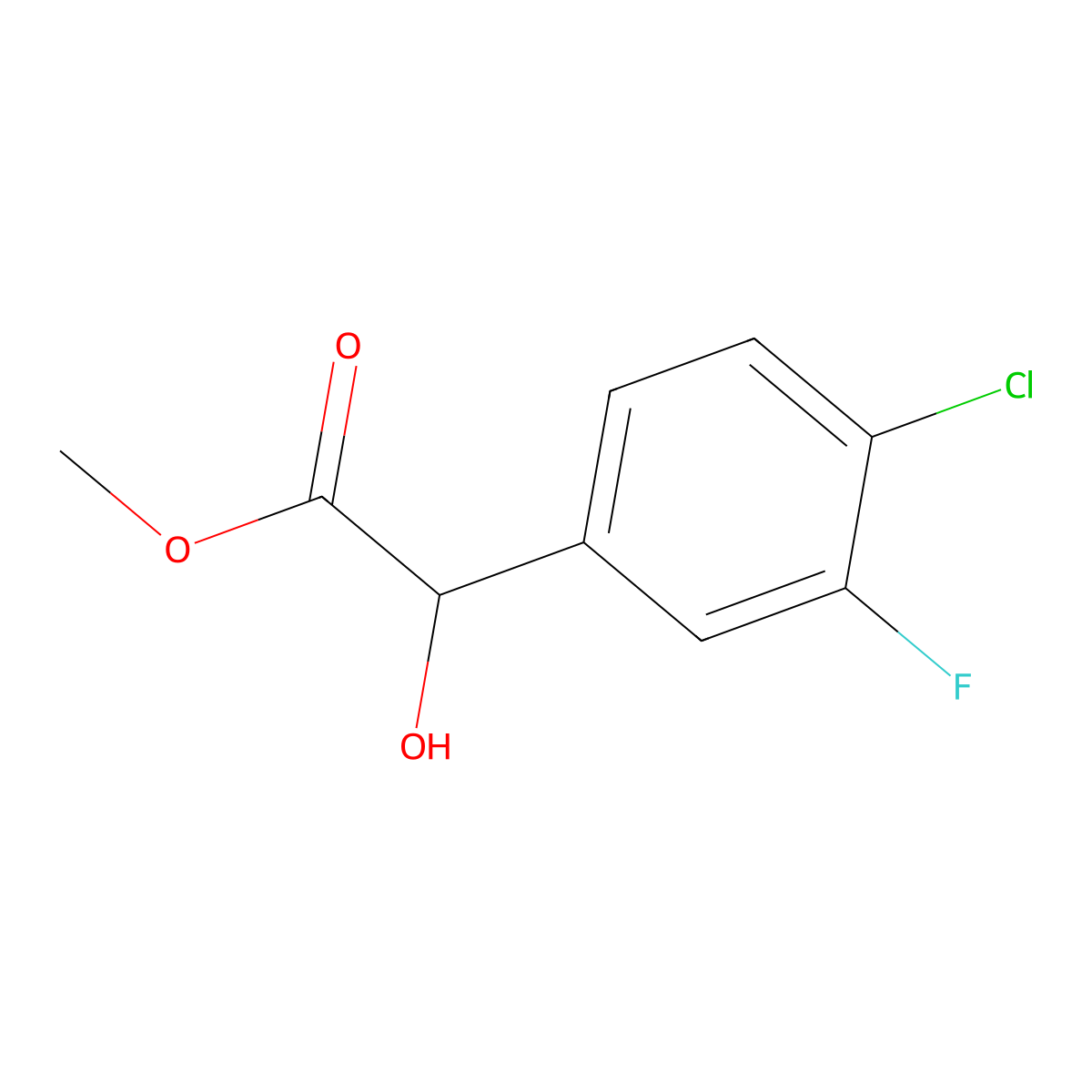 Methyl 2-(4-chloro-3-fluorophenyl)-2-hydroxyacetate molecular structure, CAS 1248821-36-4