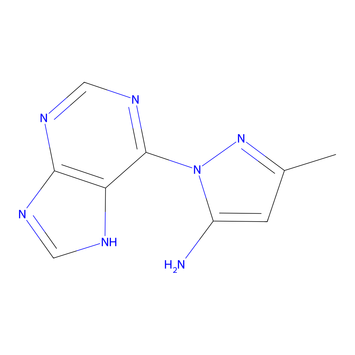 3-methyl-1-(7H-purin-6-yl)-1H-pyrazol-5-amine molecular structure, CAS 1248915-71-0