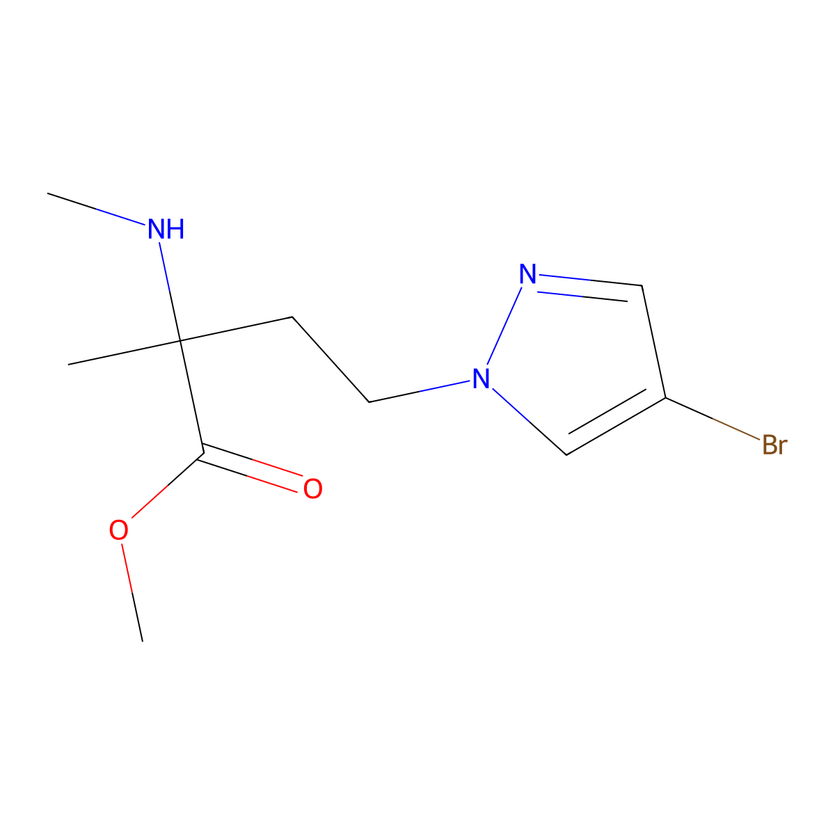 Methyl 4-(4-bromo-1h-pyrazol-1-yl)-2-methyl-2-(methylamino)butanoate molecular structure, CAS 1248923-50-3