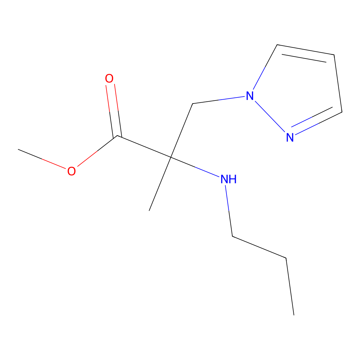 Methyl 2-methyl-2-(propylamino)-3-(1h-pyrazol-1-yl)propanoate molecular structure, CAS 1248937-73-6