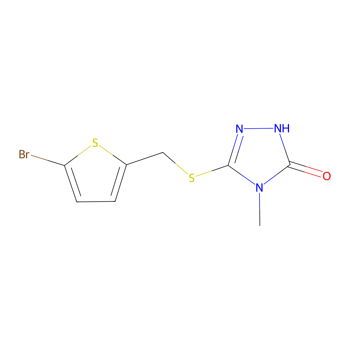 3-(((5-bromothiophen-2-yl)methyl)sulfanyl)-4-methyl-4,5-dihydro-1H-1,2,4-triazol-5-one molecular structure, CAS 1248942-93-9