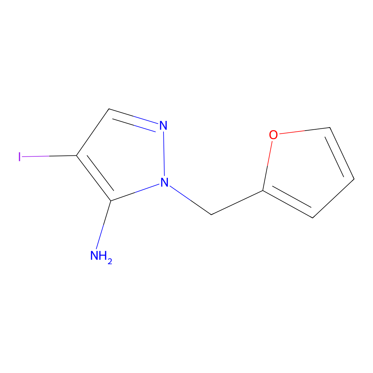 1-((furan-2-yl)methyl)-4-iodo-1H-pyrazol-5-amine molecular structure, CAS 1248947-94-5