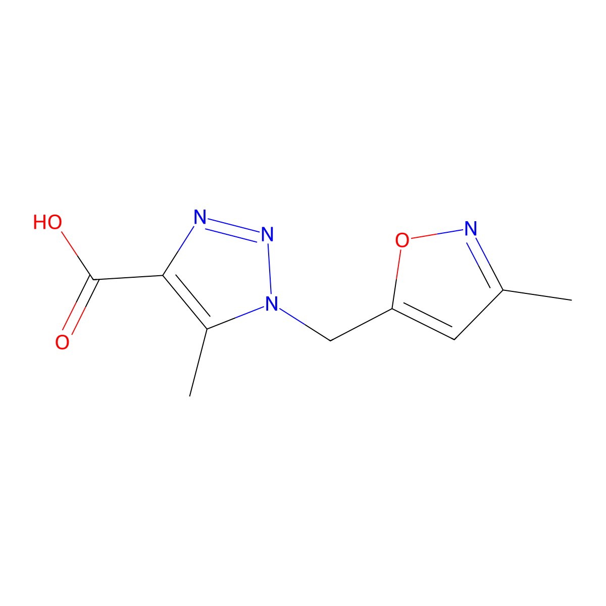 5-methyl-1-((3-methyl-1,2-oxazol-5-yl)methyl)-1H-1,2,3-triazole-4-carboxylic acid molecular structure, CAS 1248957-71-2