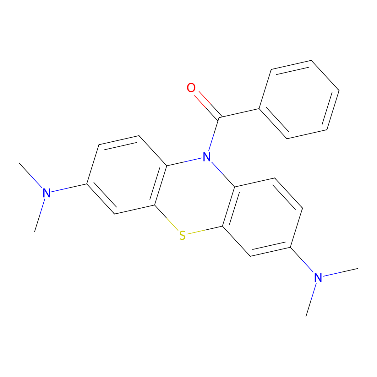 10H-Phenothiazine-3,7-diamine, 10-benzoyl-N,N,N',N'-tetramethyl- molecular structure, CAS 1249-97-4