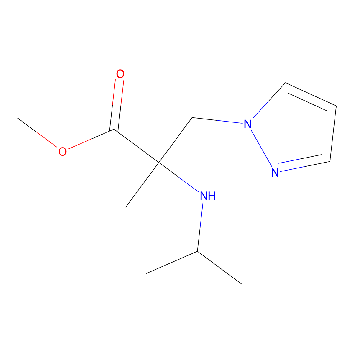 Methyl 2-(isopropylamino)-2-methyl-3-(1h-pyrazol-1-yl)propanoate molecular structure, CAS 1249000-12-1