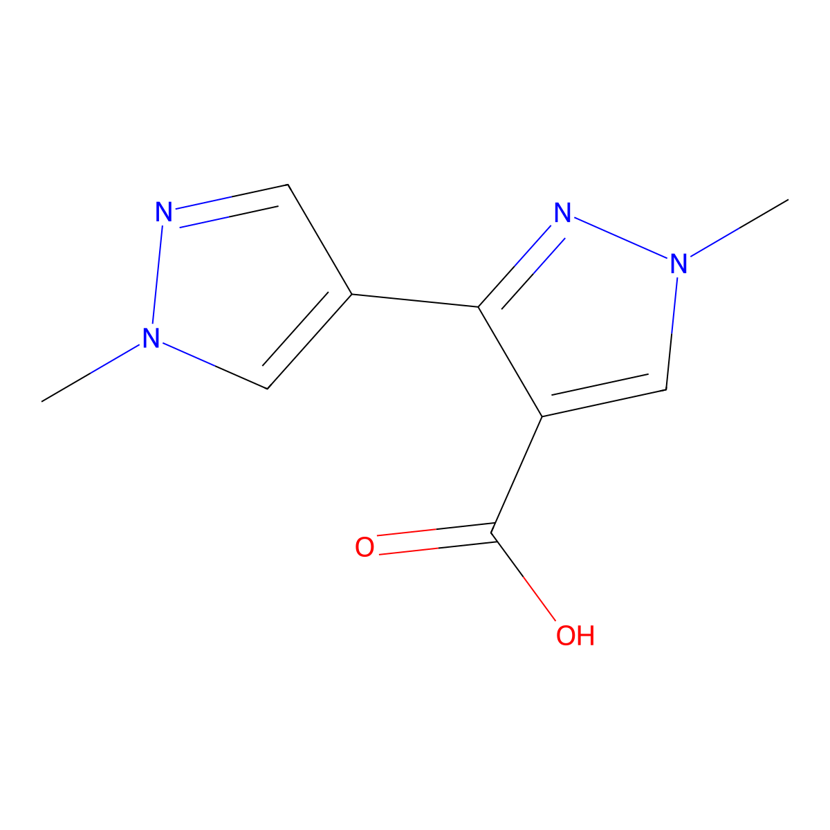 1-methyl-3-(1-methyl-1H-pyrazol-4-yl)-1H-pyrazole-4-carboxylic acid molecular structure, CAS 1249019-47-3