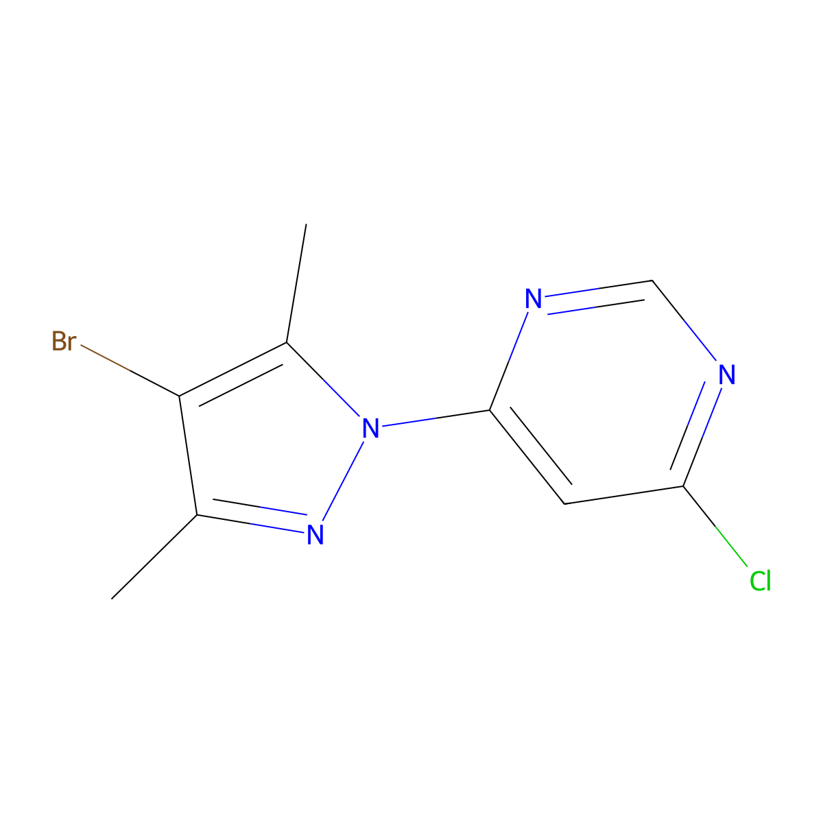 4-(4-bromo-3,5-dimethyl-1H-pyrazol-1-yl)-6-chloropyrimidine molecular structure, CAS 1249028-51-0