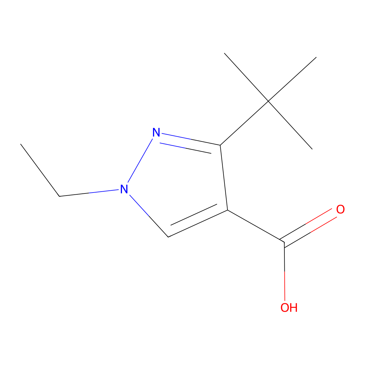 3-tert-butyl-1-ethyl-1H-pyrazole-4-carboxylic acid molecular structure, CAS 1249030-93-0
