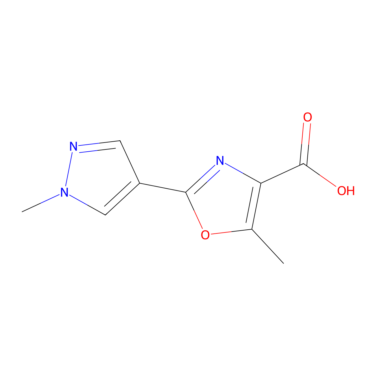 5-methyl-2-(1-methyl-1H-pyrazol-4-yl)-1,3-oxazole-4-carboxylic acid molecular structure, CAS 1249033-96-2
