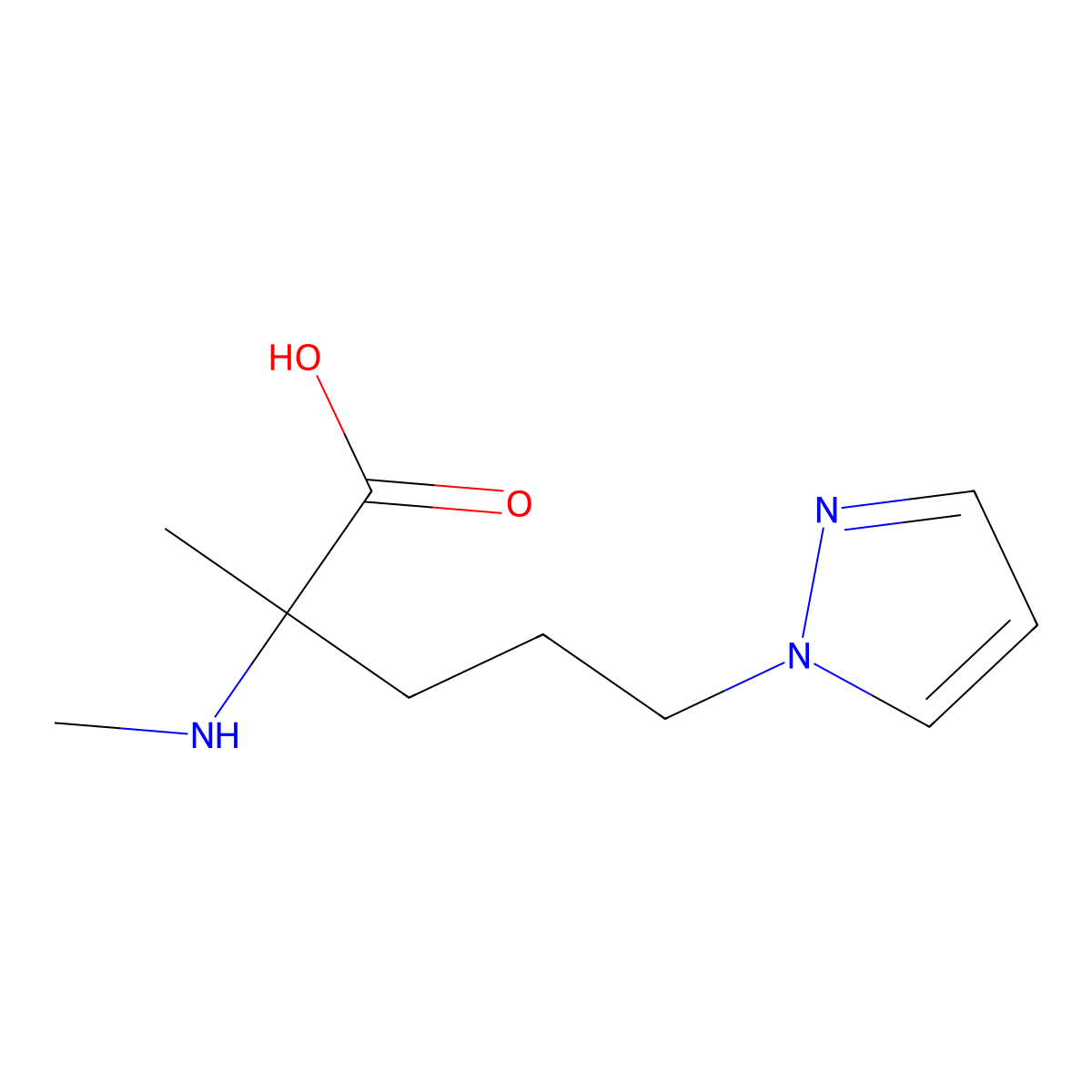 2-Methyl-2-(methylamino)-5-(1h-pyrazol-1-yl)pentanoic acid molecular structure, CAS 1249054-58-7