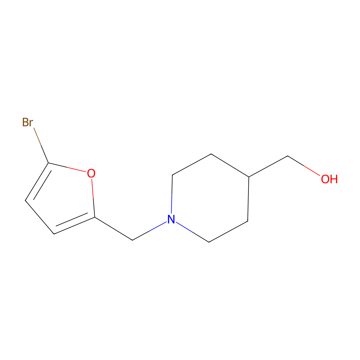 {1-[(5-Bromofuran-2-yl)methyl]piperidin-4-yl}methanol molecular structure, CAS 1249062-32-5
