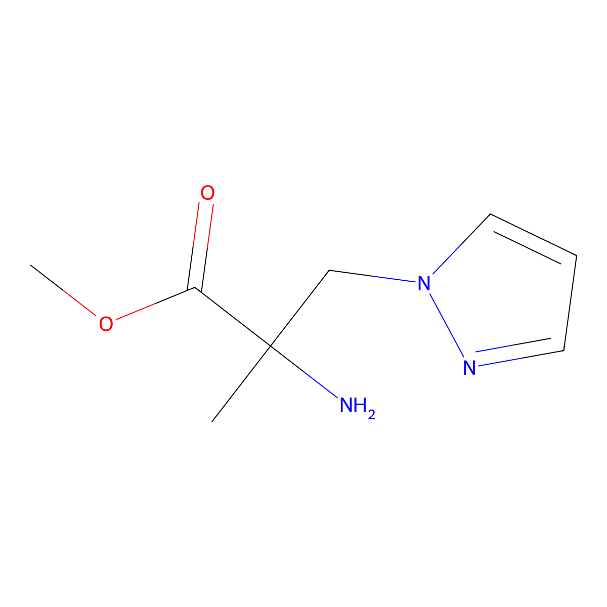 methyl 2-amino-2-methyl-3-(1H-pyrazol-1-yl)propanoate molecular structure, CAS 1249064-44-5