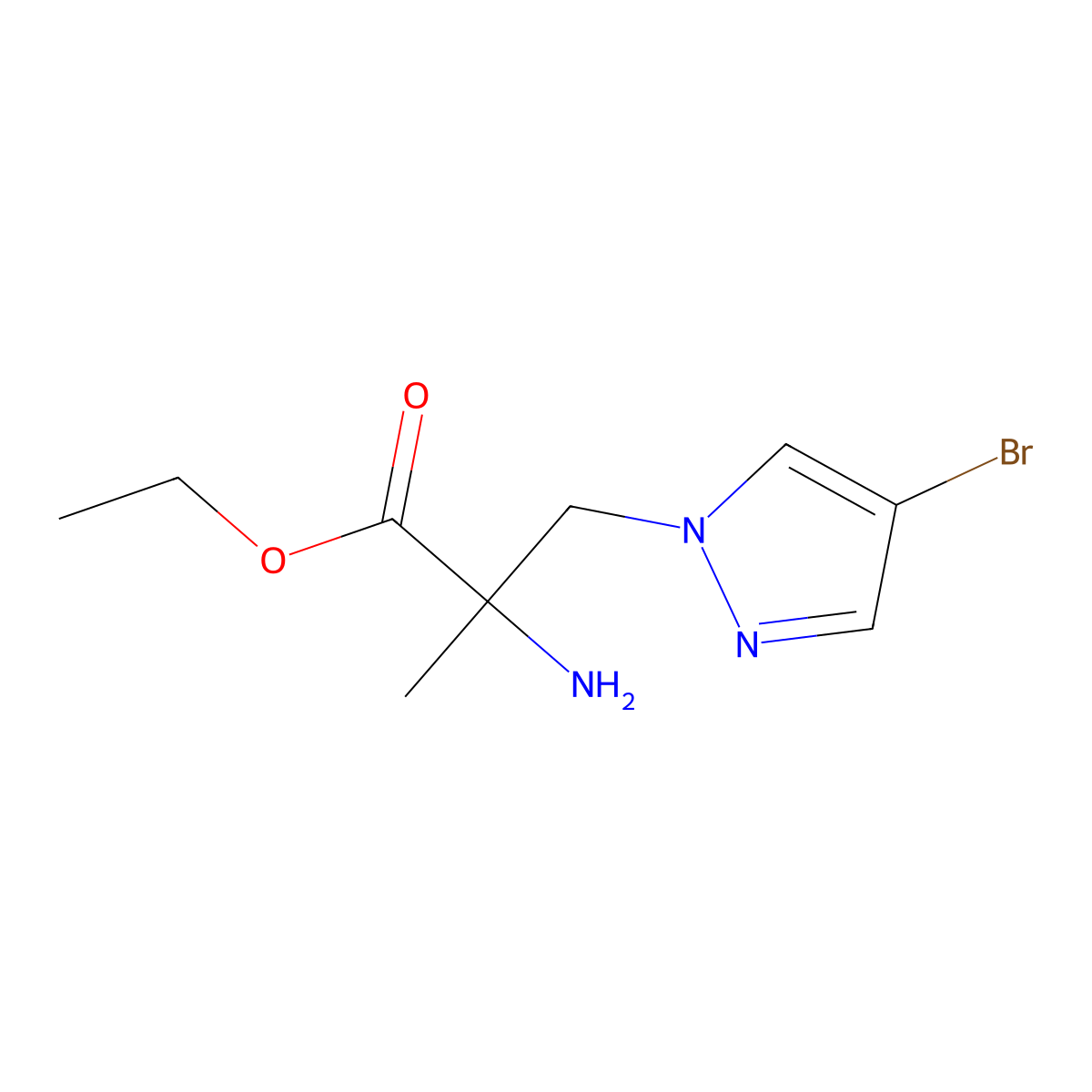 ethyl 2-amino-3-(4-bromo-1H-pyrazol-1-yl)-2-methylpropanoate molecular structure, CAS 1249069-54-2