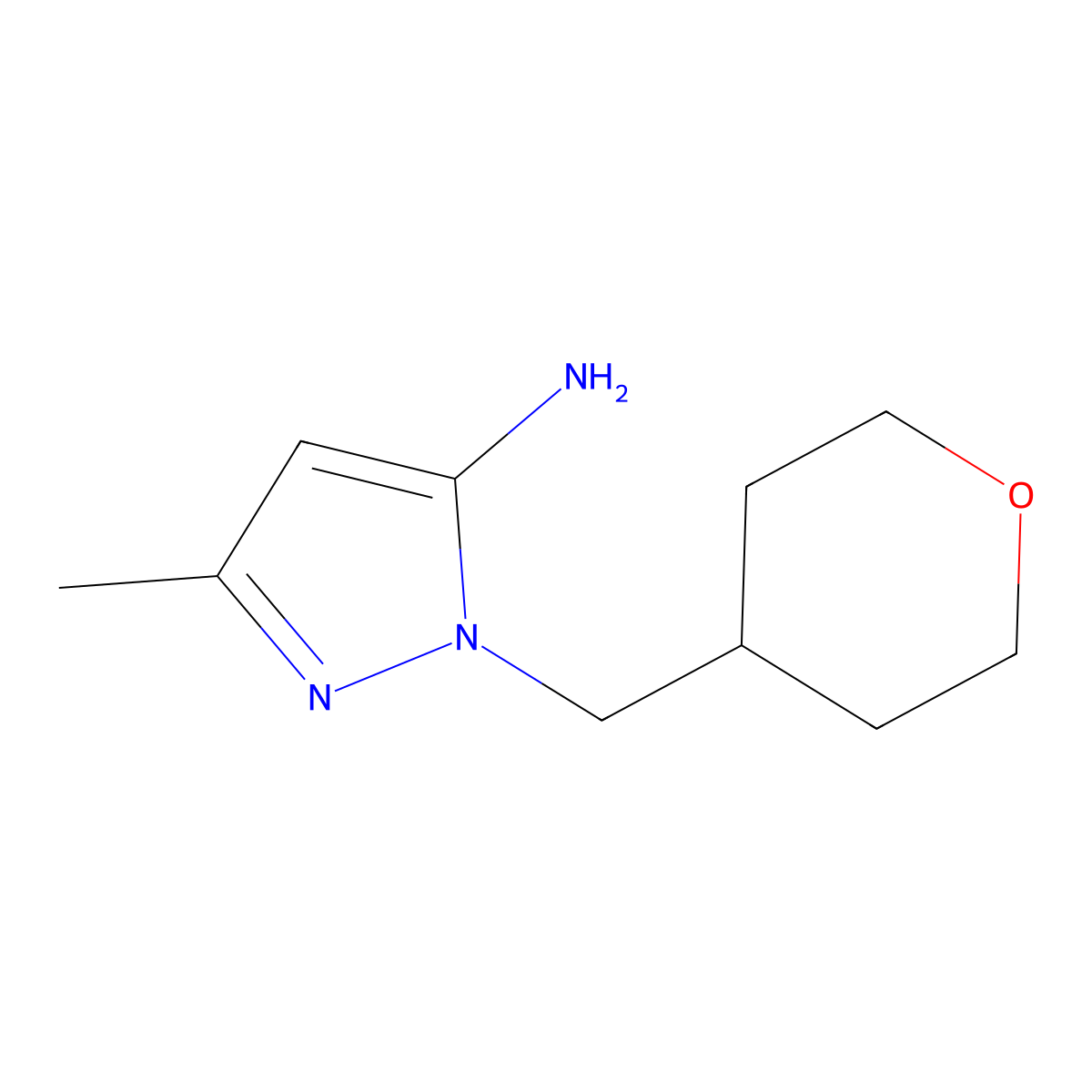 3-Methyl-1-(oxan-4-ylmethyl)-1H-pyrazol-5-amine molecular structure, CAS 1249076-75-2