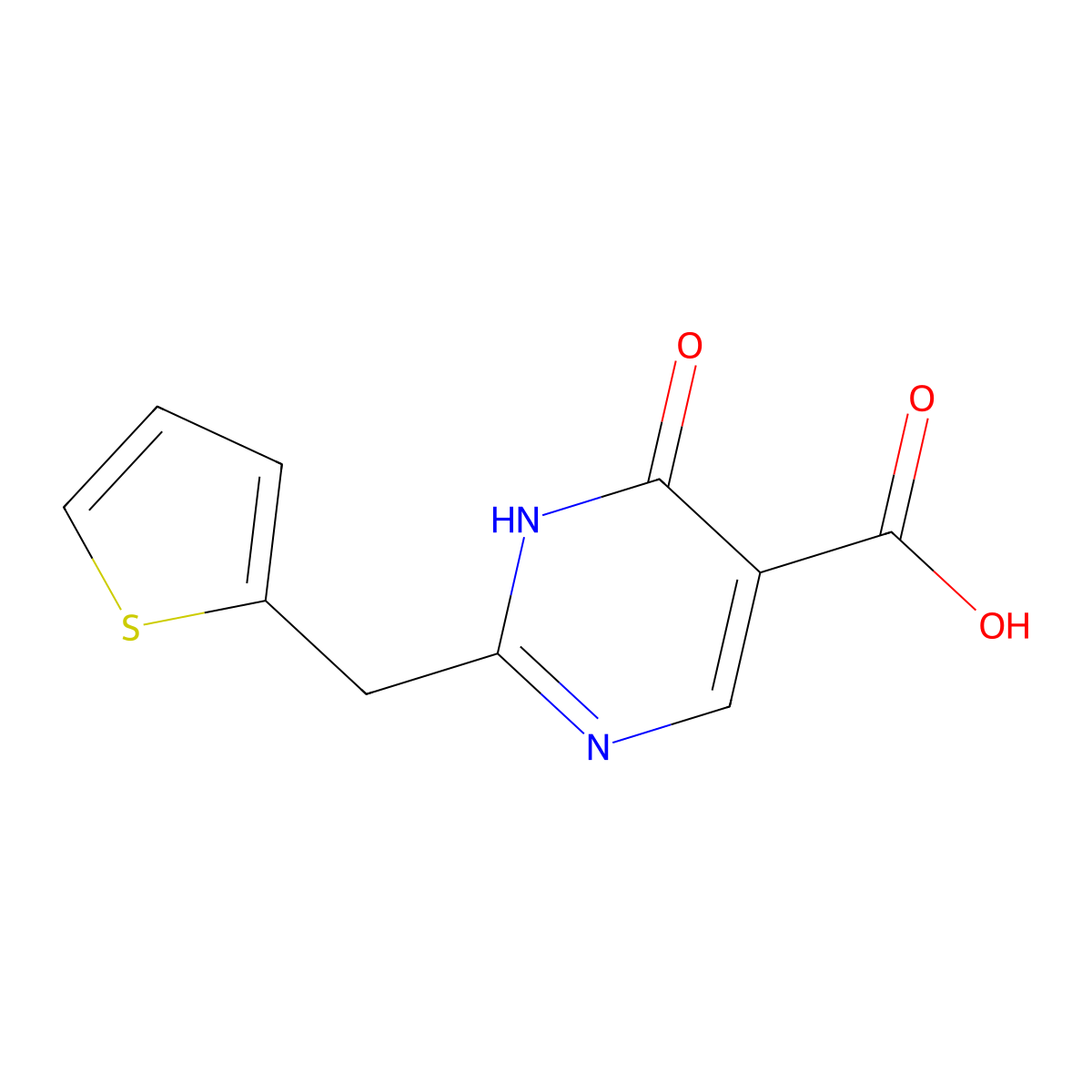 6-Oxo-2-(thiophen-2-ylmethyl)-1,6-dihydropyrimidine-5-carboxylic acid molecular structure, CAS 1249078-62-3