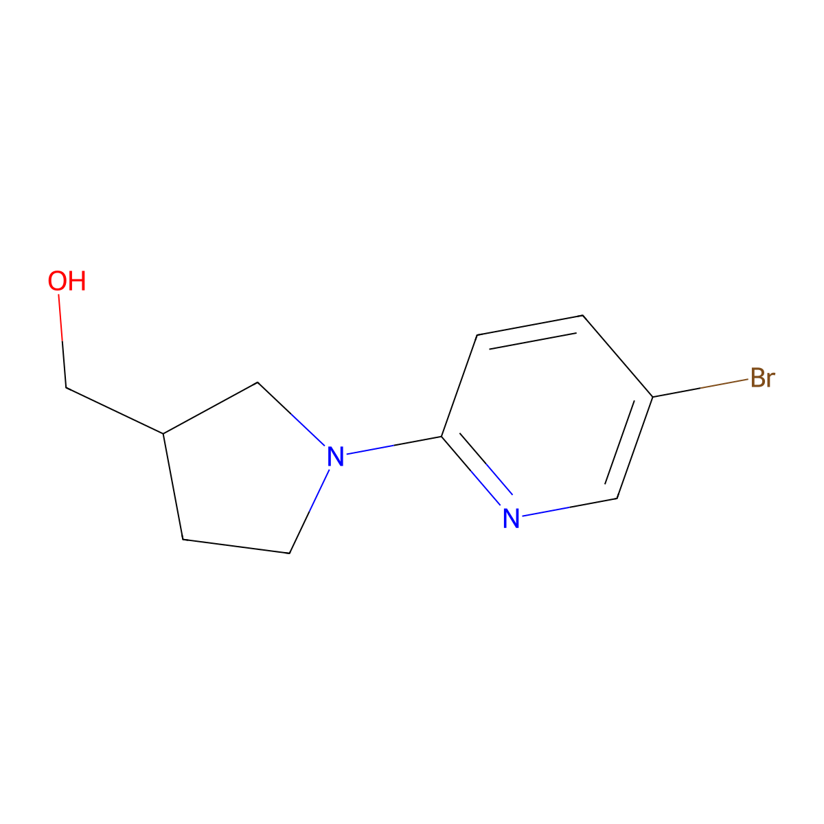 (1-(5-Bromopyridin-2-yl)pyrrolidin-3-yl)methanol molecular structure, CAS 1249082-55-0