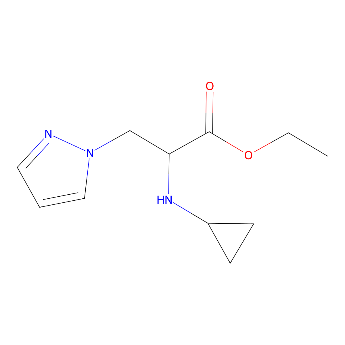 Ethyl 2-(cyclopropylamino)-3-(1h-pyrazol-1-yl)propanoate molecular structure, CAS 1249088-03-6