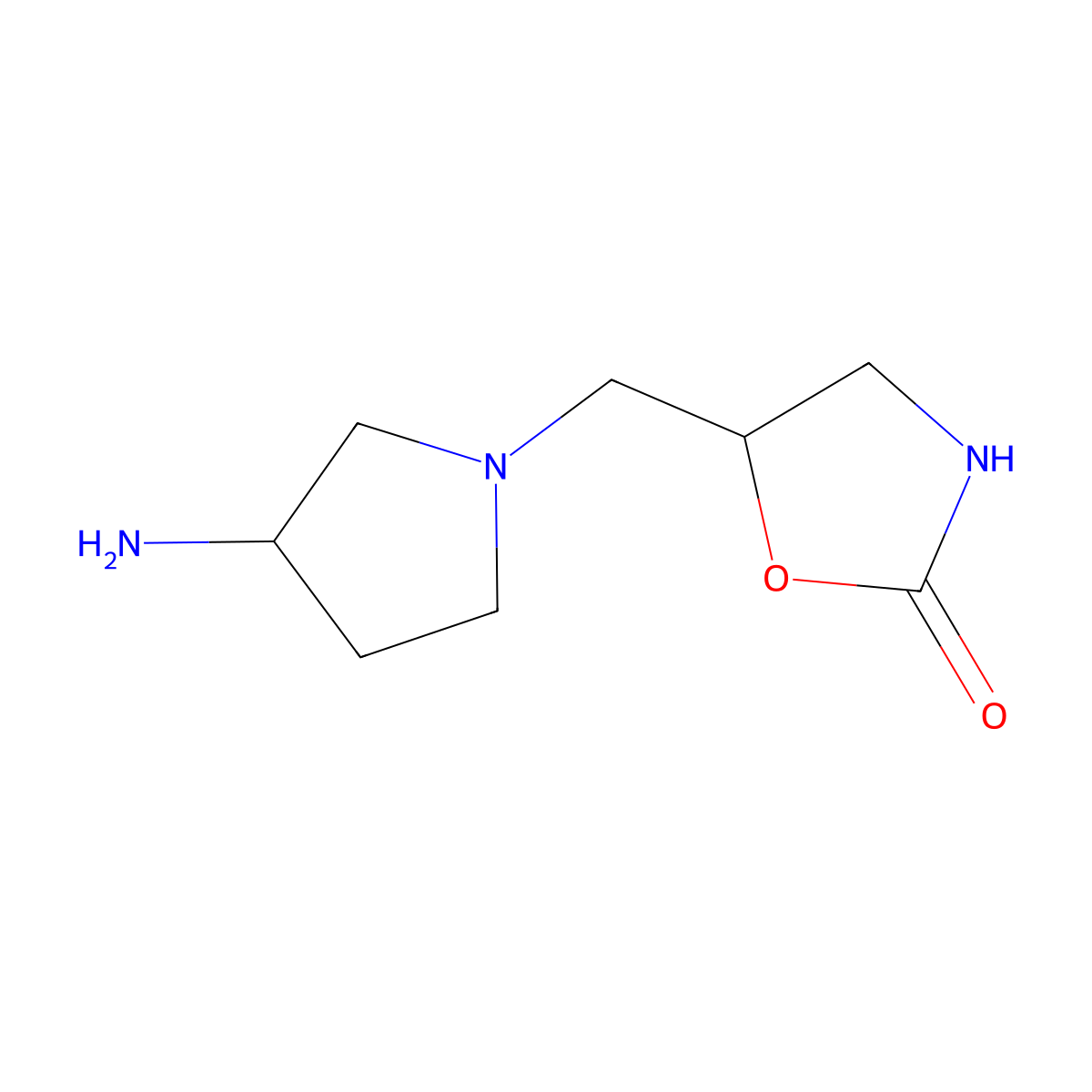 5-[(3-Aminopyrrolidin-1-yl)methyl]-1,3-oxazolidin-2-one molecular structure, CAS 1249099-58-8